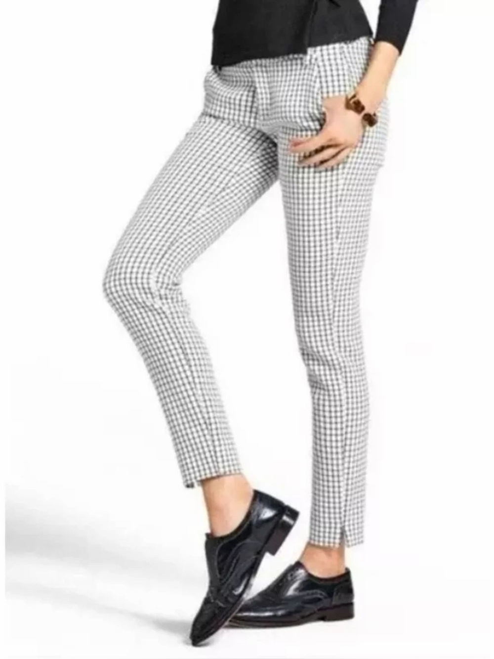 CAbi Black & White Gingham Slim Ankle Pants